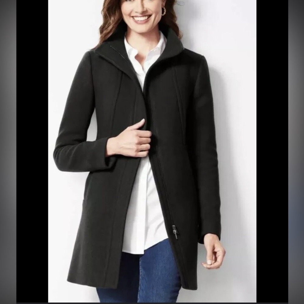 Talbots Italian Stadium Wool Blend‎ Coat Full Zip Winter Black size 12